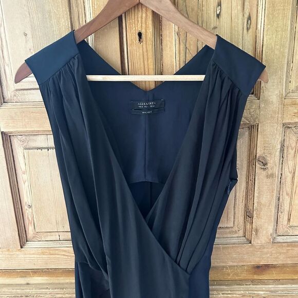 Women's All Saints US‎ 2 / UK 6 Black Silk Albe Dress Faux Wrap Drape - Picture 3 of 12
